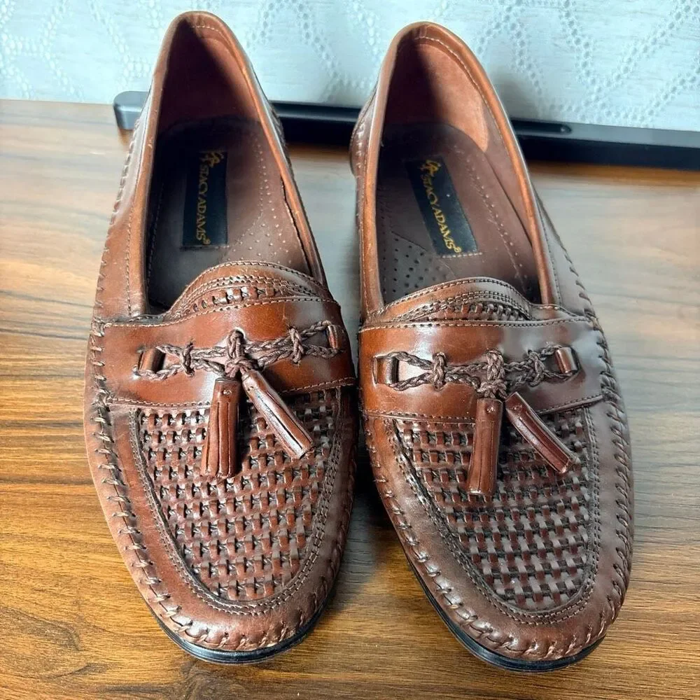 Stacy Adams 7.5 Brown Braided Leather Loafer Dress Shoes Formal Professional